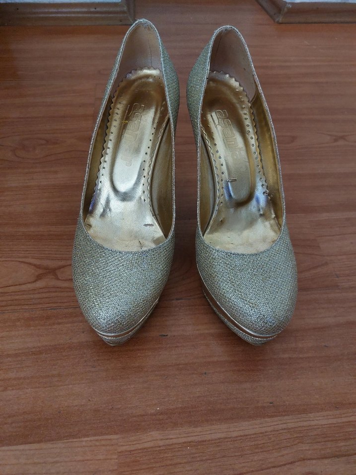 Bej Parlak Platform Topuklu Kadın Abiye Ayakkabı - Görsel 2