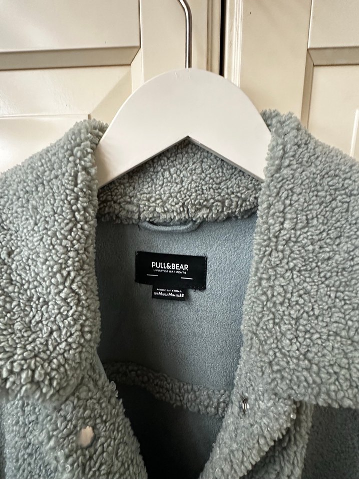 Pastel yeşik renk peluş ceket - Görsel 4