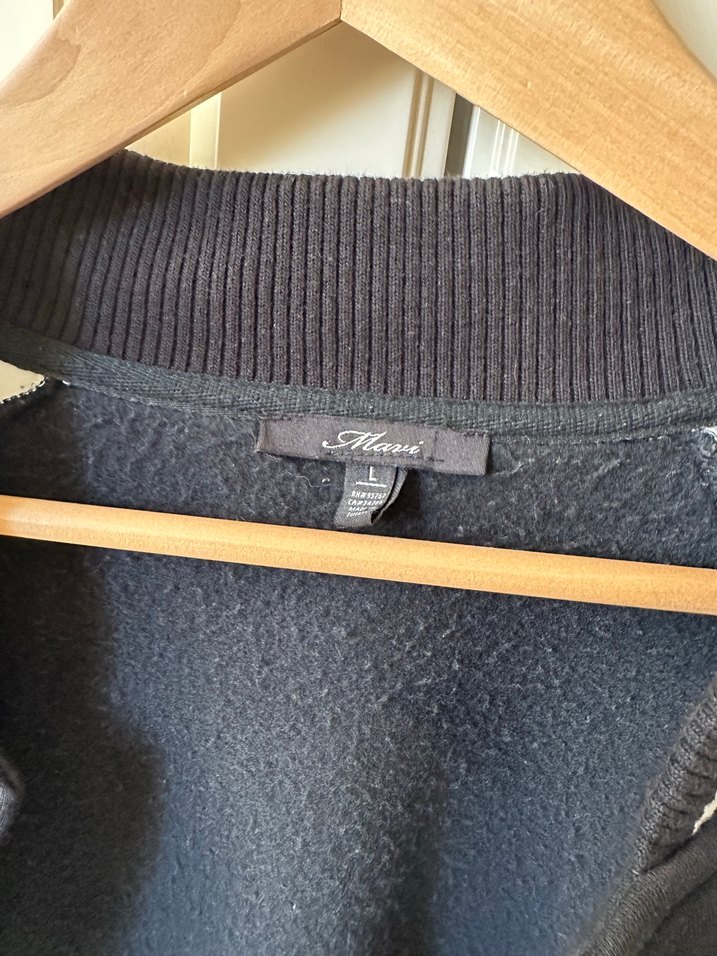 Siyah Beyaz Kadın Bomber Ceket Düğmeli - Görsel 3