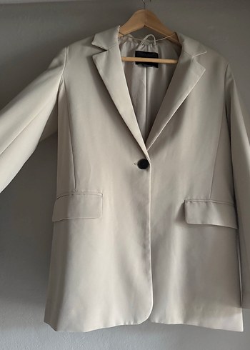 Bej Kadın Düğmeli Midi Blazer Ceket - Görsel 4