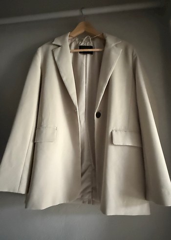 Bej Kadın Düğmeli Midi Blazer Ceket - Görsel 2