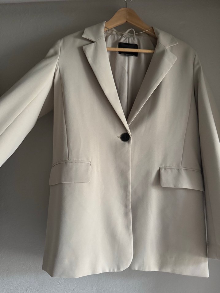 Bej Kadın Düğmeli Midi Blazer Ceket - Görsel 4