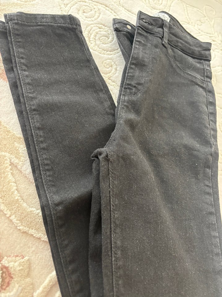 Düğmeli Koyu Gri Kadın Denim Pantolon - Görsel 2