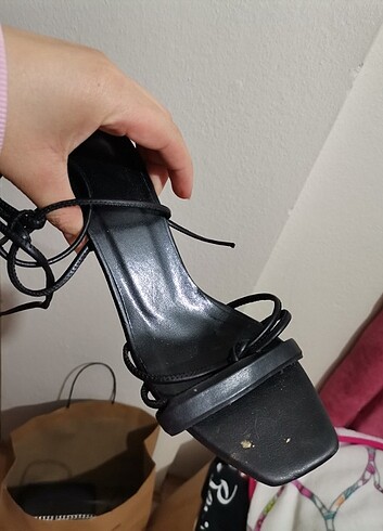 38 Beden siyah Renk Topuklu yazlık ipli ayakkabı