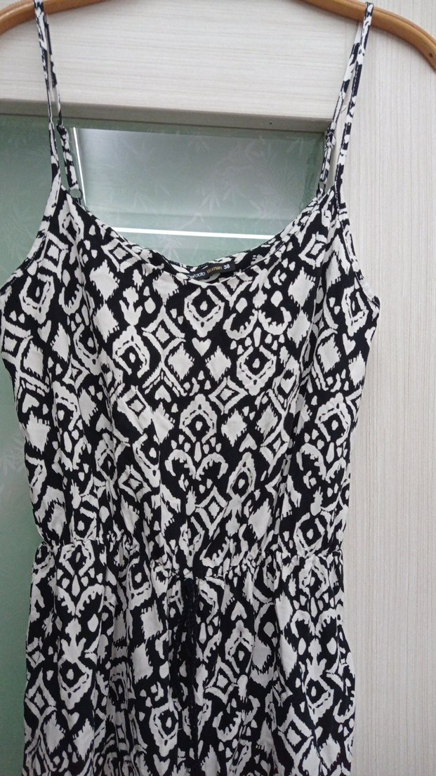 Siyah Beyaz Bağcıklı Bohem Tulum - Görsel 3