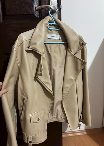 Bej Kadın Deri Ceket, Normal Boy - Görsel 2