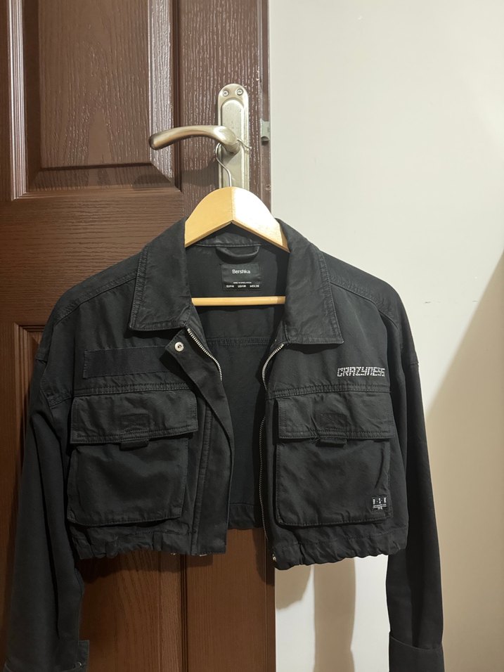 Bershka Siyah Denim Fermuarlı Ceket - Görsel 3