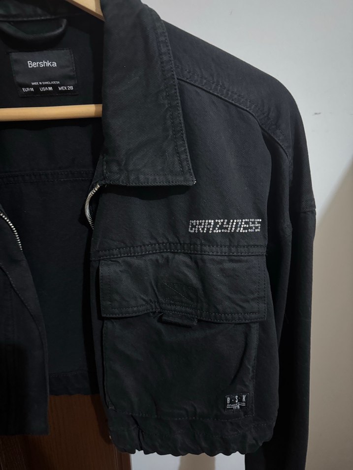 Bershka Siyah Denim Fermuarlı Ceket - Görsel 4