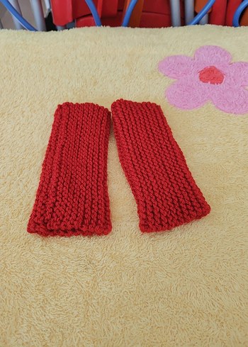 Kırmızı Örme Parmaksız Kadın Eldiveni - Görsel 7