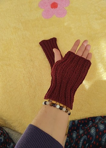 Bordo Örgü Bohem Kadın Eldiveni - Görsel 5