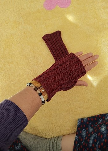 Bordo Örgü Bohem Kadın Eldiveni - Görsel 2