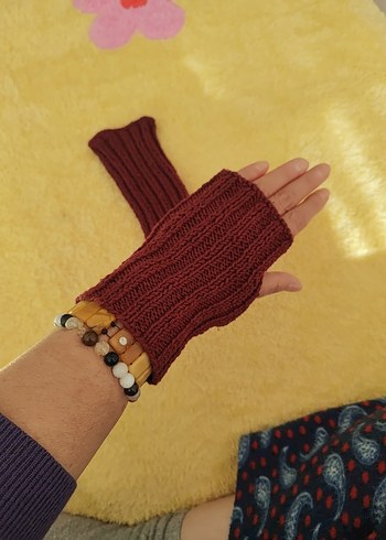 Bordo Örgü Bohem Kadın Eldiveni - Görsel 4