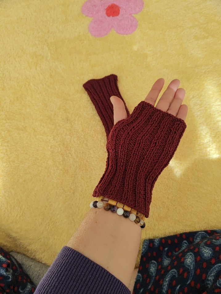 Bordo Örgü Bohem Kadın Eldiveni - Görsel 5