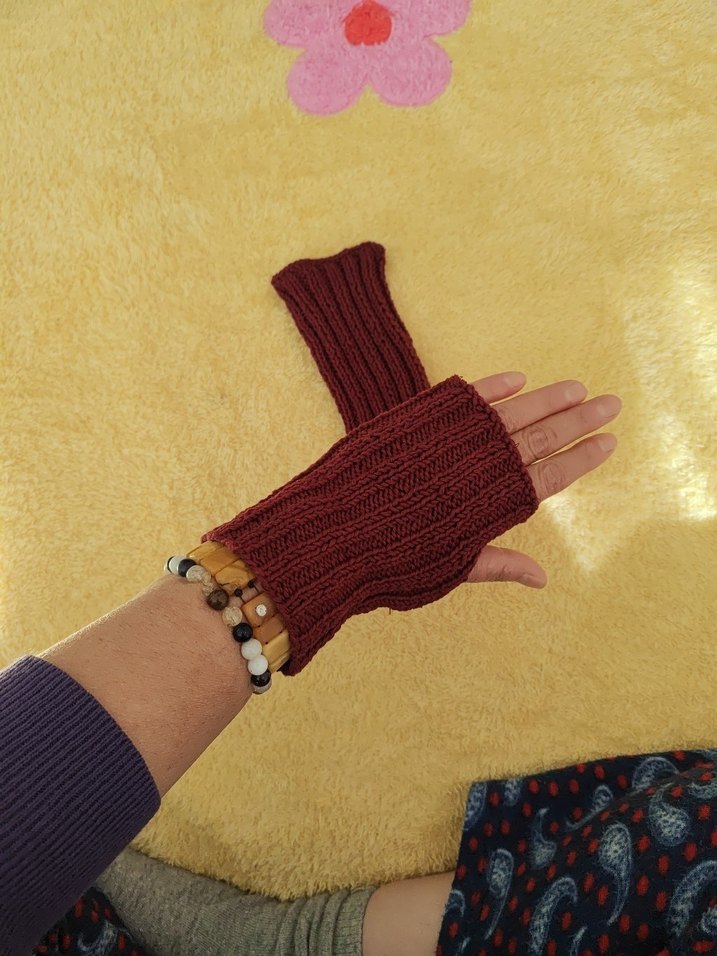 Bordo Örgü Bohem Kadın Eldiveni - Görsel 3