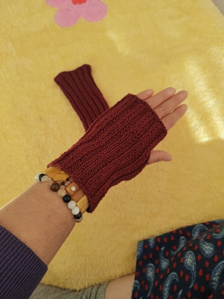 Bordo Örgü Bohem Kadın Eldiveni - Görsel 4
