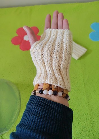 Beyaz Örgü Bohem Kadın Eldiveni - Görsel 12