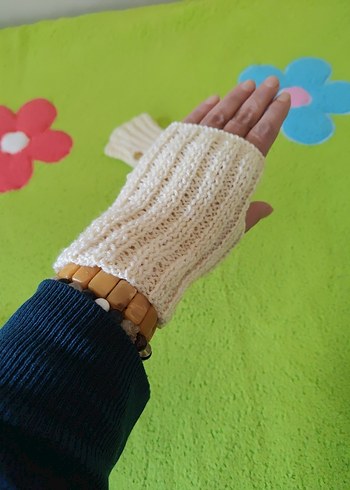 Beyaz Örgü Bohem Kadın Eldiveni - Görsel 7