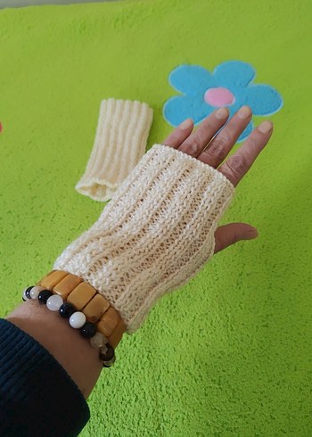 Beyaz Örgü Bohem Kadın Eldiveni - Görsel 5