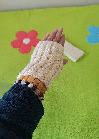 Beyaz Örgü Bohem Kadın Eldiveni - Görsel 11