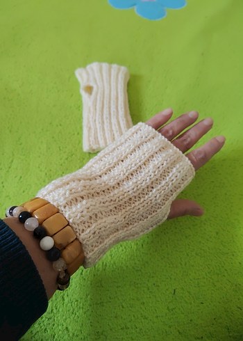Beyaz Örgü Bohem Kadın Eldiveni - Görsel 4