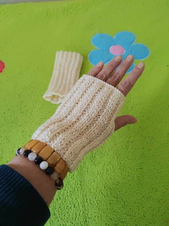 Beyaz Örgü Bohem Kadın Eldiveni - Görsel 5