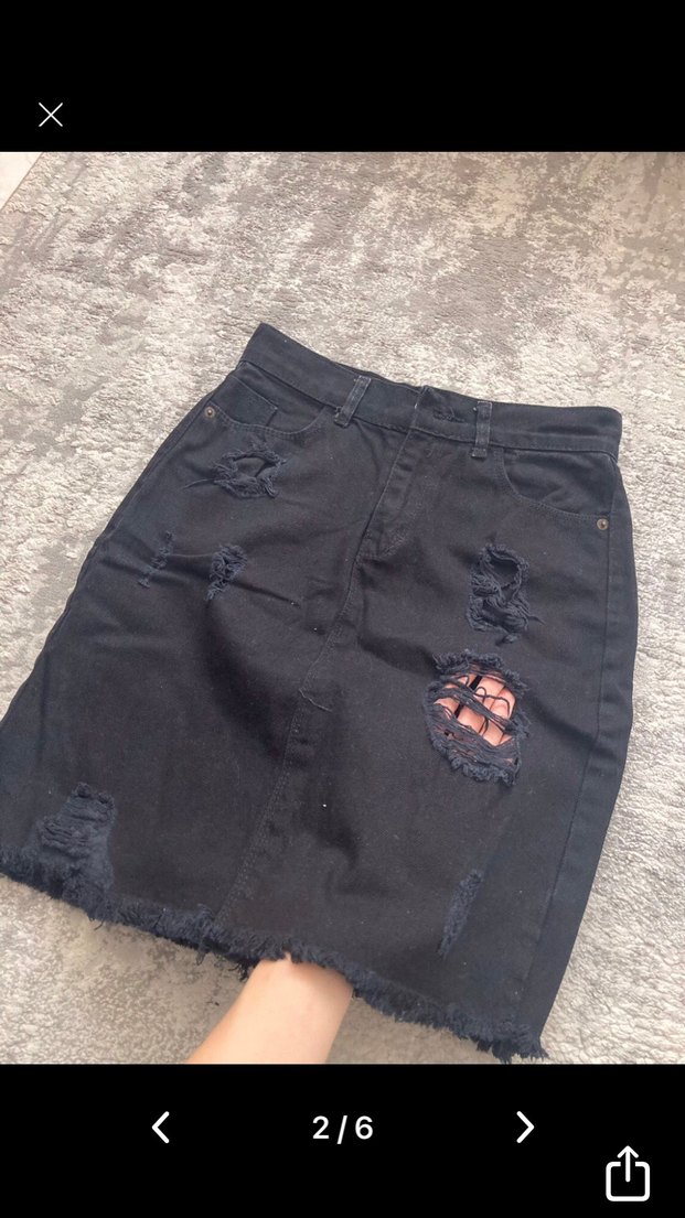 SİYAH YIRTIK KOT ETEK - Görsel 2