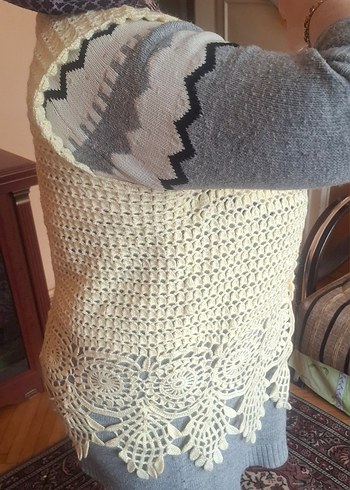 Beyaz Örgü Bohem Kadın Yelek - Görsel 3