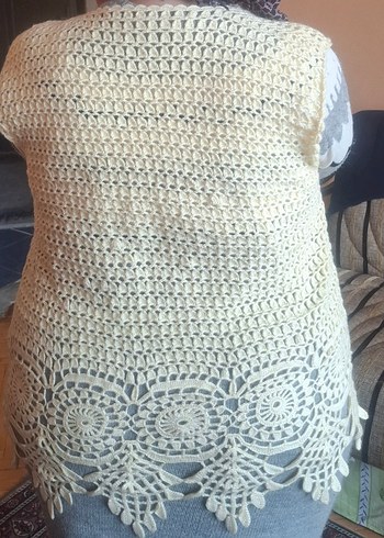 Beyaz Örgü Bohem Kadın Yelek - Görsel 4