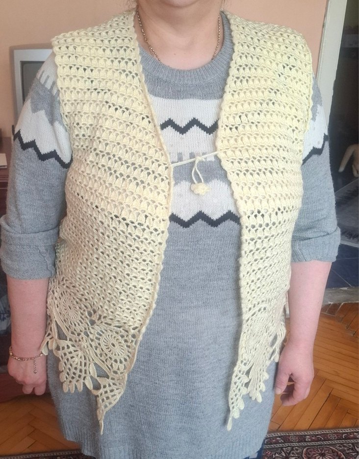 Beyaz Örgü Bohem Kadın Yelek - Görsel 2