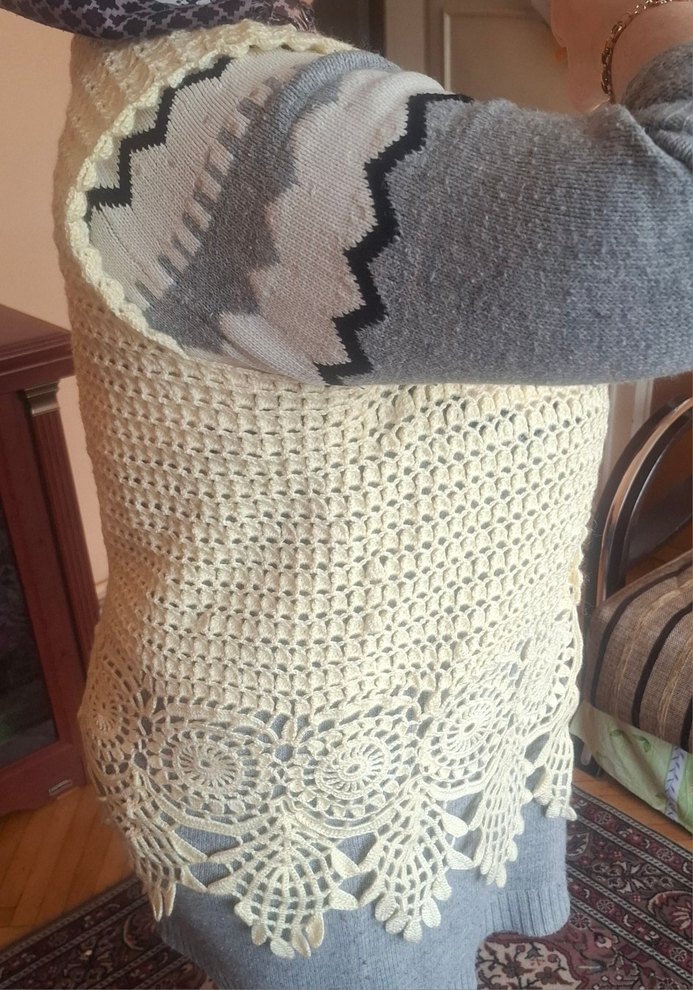 Beyaz Örgü Bohem Kadın Yelek - Görsel 3