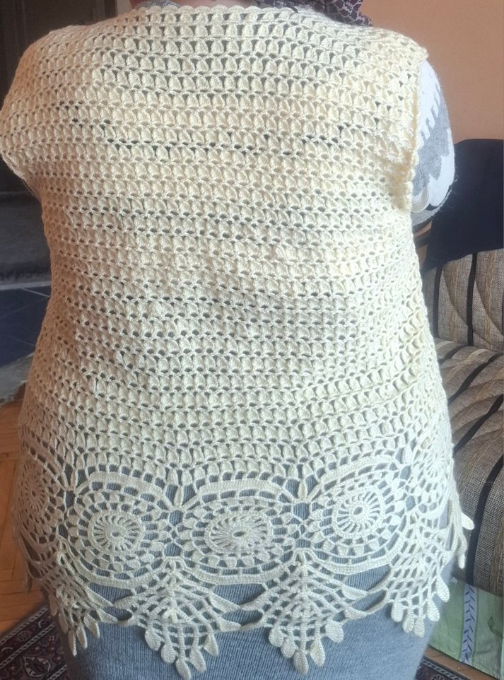 Beyaz Örgü Bohem Kadın Yelek - Görsel 4