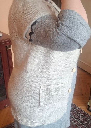 Gri Örgü Düğmeli Kolsuz Hırka - Görsel 3