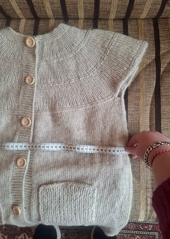 Gri Örgü Düğmeli Kolsuz Hırka - Görsel 6