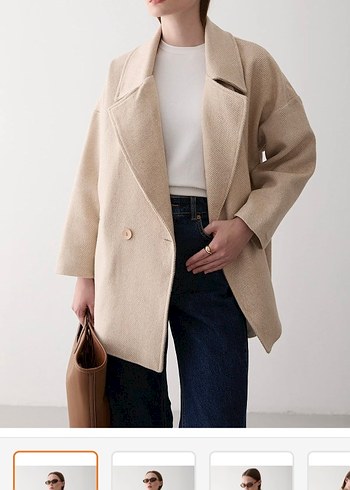 Bej Kadın Midi Yün Kaban - Görsel 3