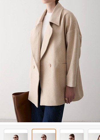 Bej Kadın Midi Yün Kaban - Görsel 2