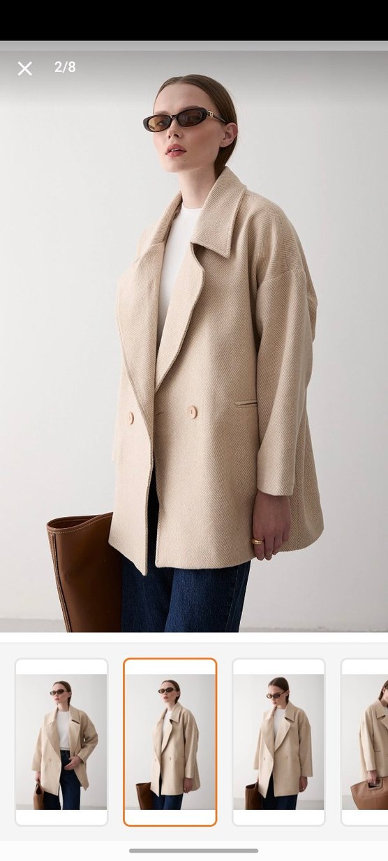 Bej Kadın Midi Yün Kaban - Görsel 2