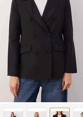 Kadın Siyah Uzun Kesim Düğmeli Blazer - Görsel 4