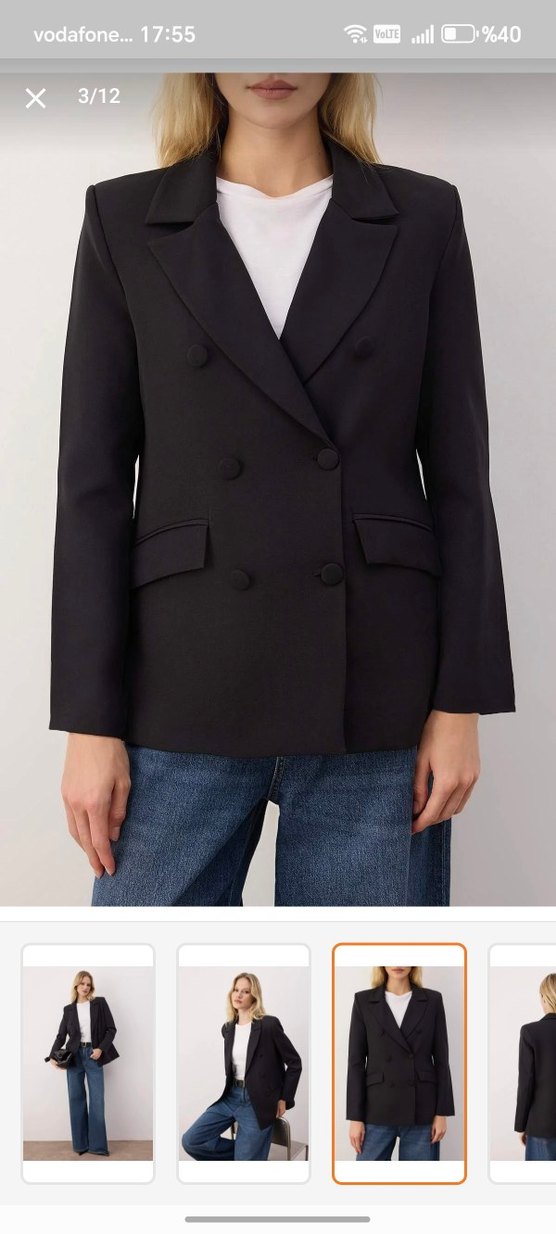 Kadın Siyah Uzun Kesim Düğmeli Blazer - Görsel 4