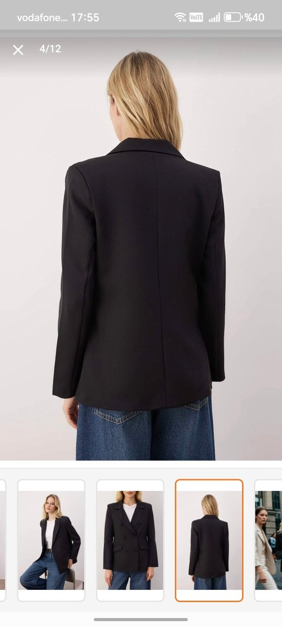 Kadın Siyah Uzun Kesim Düğmeli Blazer - Görsel 3