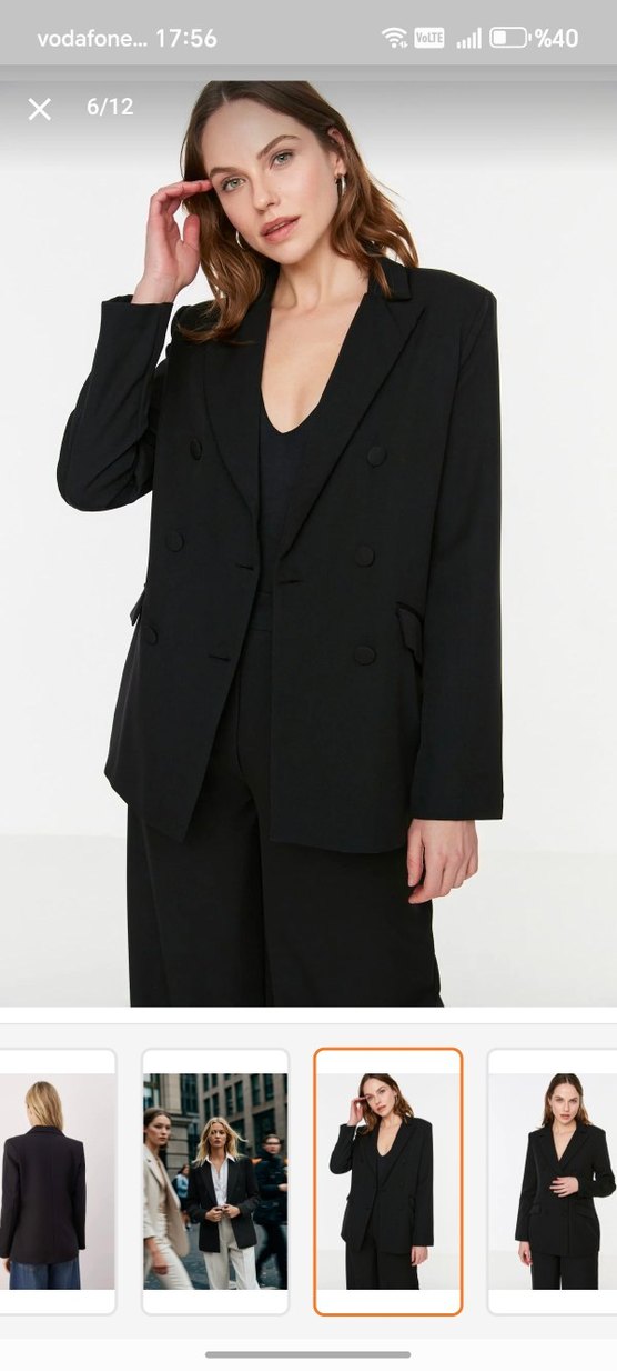 Kadın Siyah Uzun Kesim Düğmeli Blazer - Görsel 2