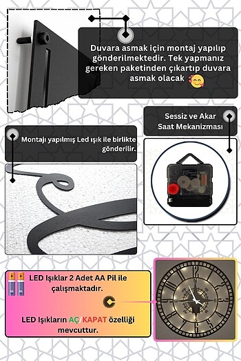 Diğer Modern Led Işıklı Duvar Saati