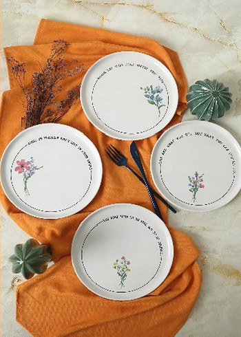 Pastel Çiçek Desenli Beyaz Tabak Seti