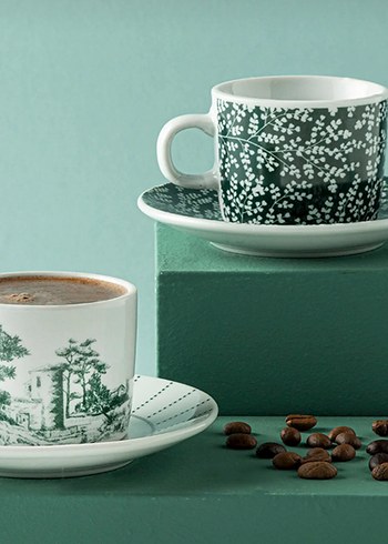 Yeşil Desenli Kahve Fincanı Seti