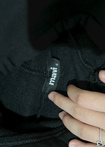 s Beden Mavi Baskılı Siyah Kapüşonlu Sweatshirt