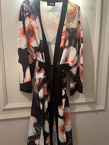 Qushe design keten siyah kusakli kimono