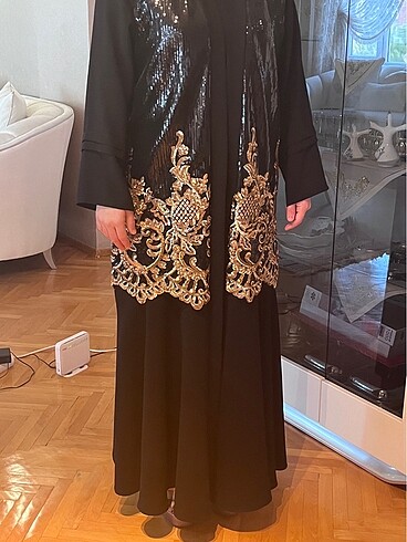 Gold islemeli payetli abaya