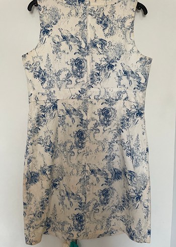 Zara Dantel Detaylı Mavi Baskılı Hamile Midi Elbise