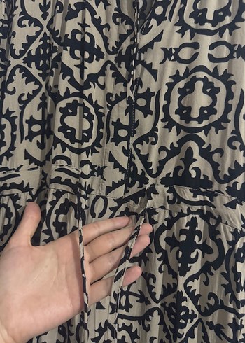 Bohem Desenli Uzun Kollu Gri Uzun Elbise - Görsel 3