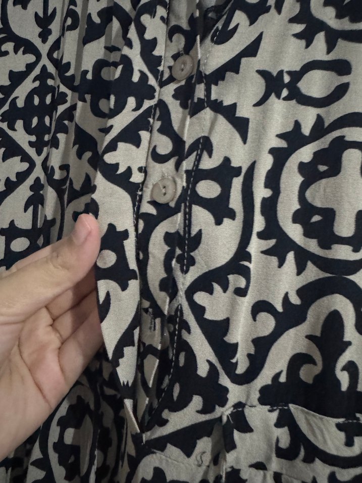 Bohem Desenli Uzun Kollu Gri Uzun Elbise - Görsel 4