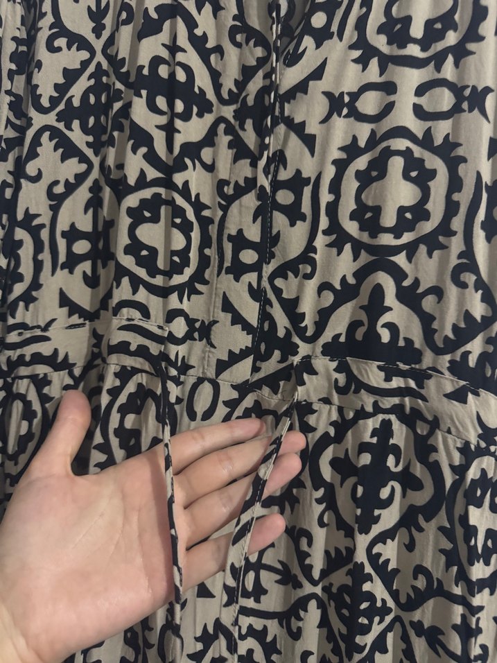 Bohem Desenli Uzun Kollu Gri Uzun Elbise - Görsel 3